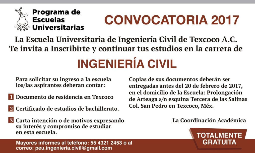 convocatoria escuela de ingenieria civil 2017